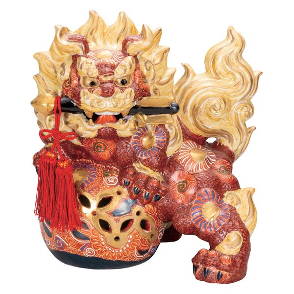 伊野正峰 日本の伝統工芸品【九谷焼】 K8-1666 8号破魔矢獅子 盛 房付　1個（直送品）