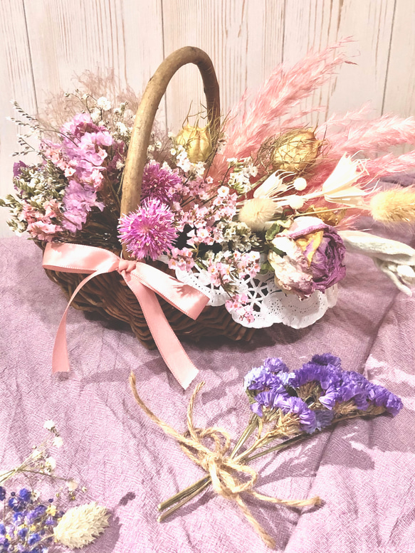 ドライフラワー ♡ミニ bouquet＊＊小さなフラワーブーケとバスケットの可愛い♪♪♪セット