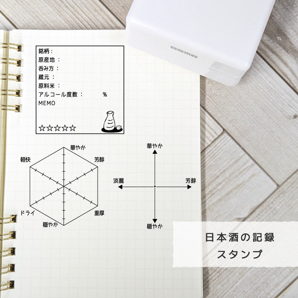 日本酒の記録 ＊ スタンプ【OSMO】シヤチハタ 5050 はんこ 日本酒 ログ レーダーチャート 酒 アルコール 印