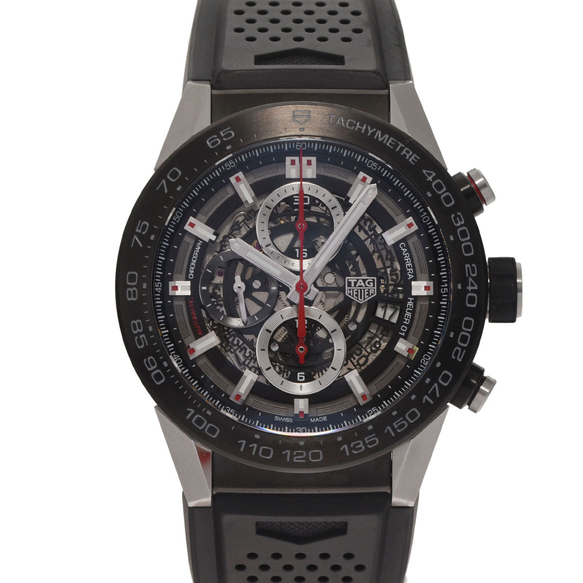 TAG HEUER タグホイヤー カレラ CAR2A1Z.FT6044 メンズ SS/ラバー 腕時計 自動巻き ブラックスケルトン文字盤 Aランク 中古 