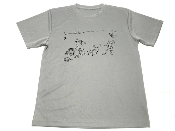 グレー　鳥獣戯画　ドライ　Ｔシャツ　蛙　兎　カエル　ウサギ　グッズ