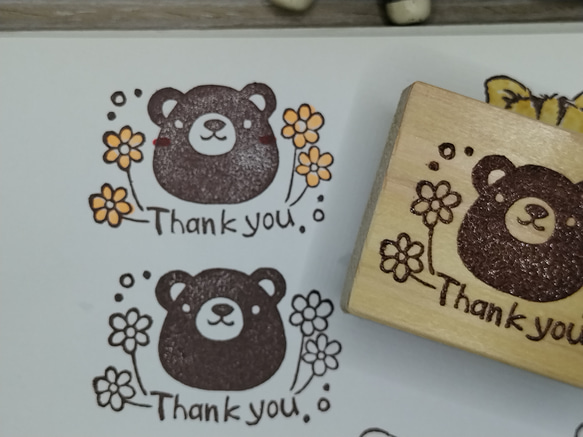 消しゴムはんこ♪　209　北欧風　くま　シンプル　Thankyou　ありがとう　花　スタンプ