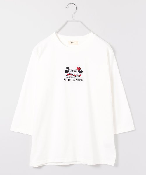 【DISNEY/ディズニー】天竺刺繍クルーネック7分袖Ｔシャツ（ミッキーマウス/ミニーマウス/プーさん）