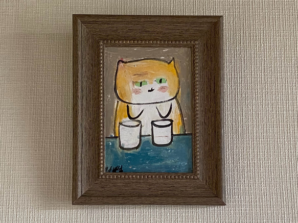 絵画。原画【橘猫ちゃんは朝牛乳を飲むのが好きです】