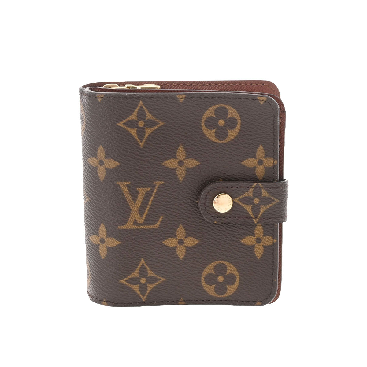 LOUIS VUITTON ルイヴィトン モノグラム コンパクトジップ  ブラウン M61667 ユニセックス モノグラムキャンバス 二つ折り財布 Aランク 中古 