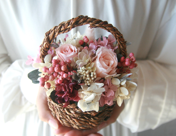 敬老の日にも Flower basket (S) Antique pink#02