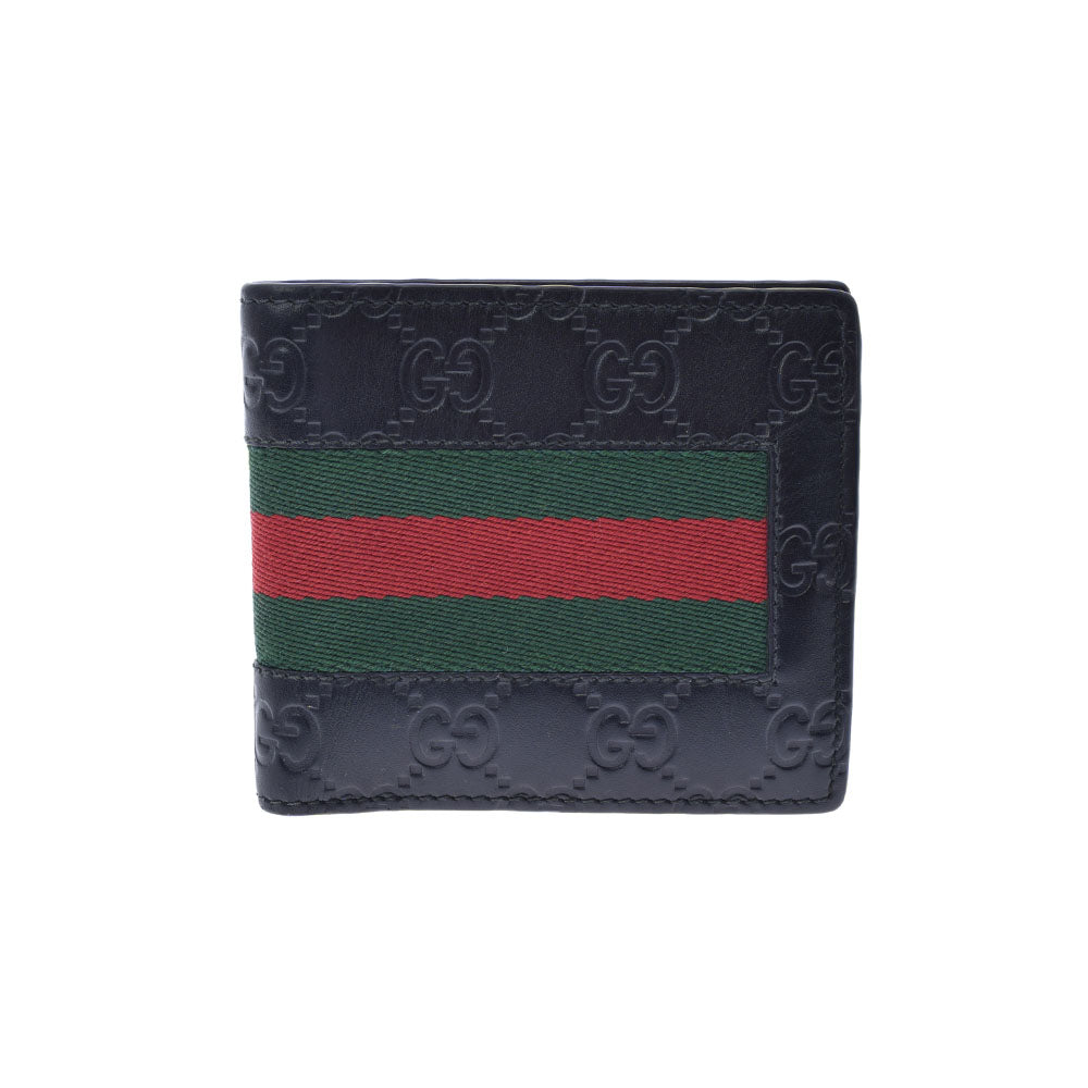 GUCCI グッチ グッチシマ ウェビング 黒 408826 メンズ レザー 二つ折り財布 Bランク 中古 