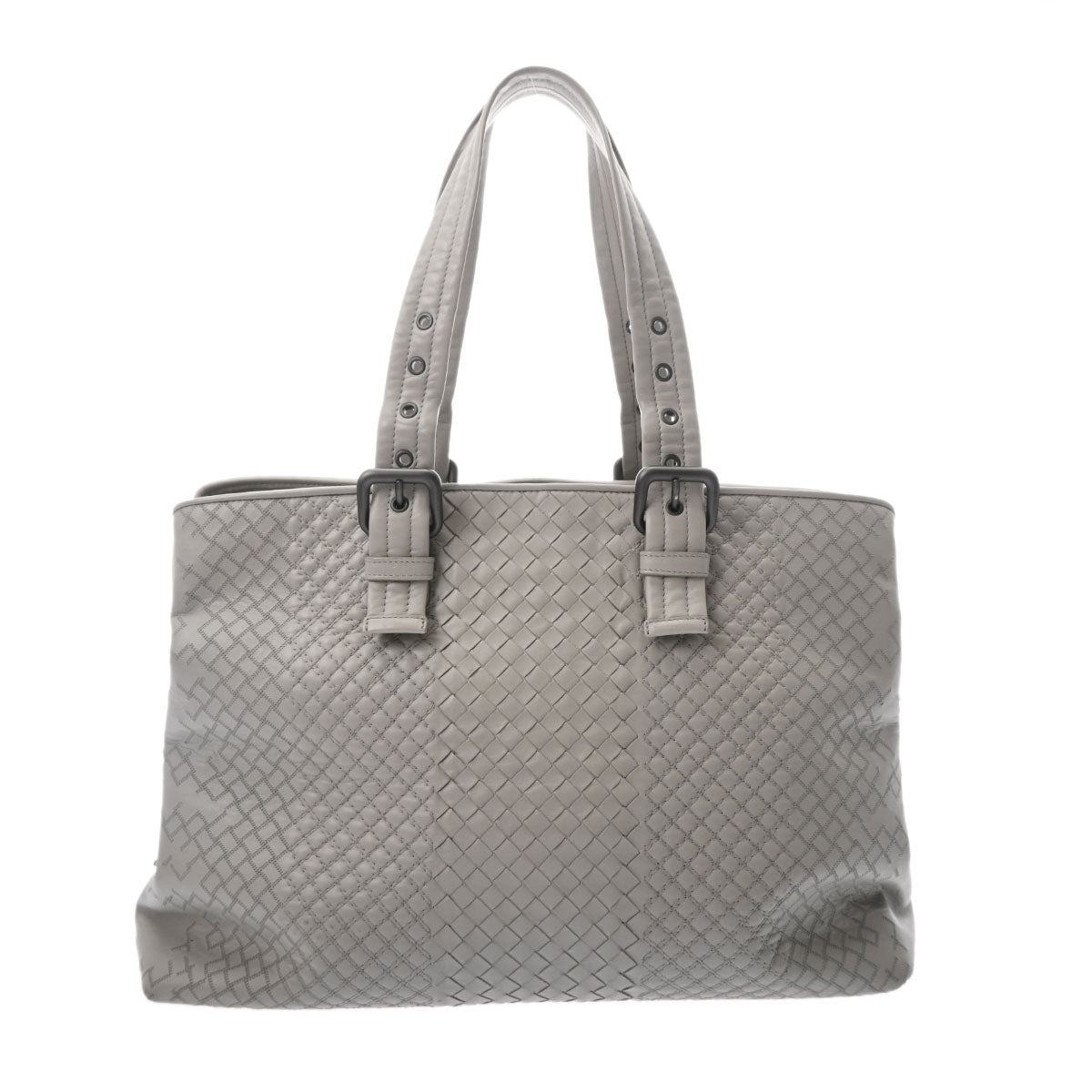 BOTTEGAVENETA ボッテガヴェネタ イントレチャート グレー ブラック金具 レディース カーフ ハンドバッグ ABランク 中古 