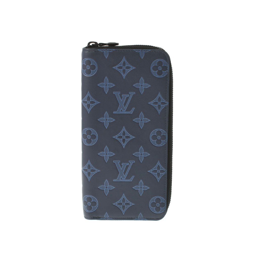 LOUIS VUITTON ルイヴィトン シャドウ ジッピーウォレットヴェルティカル ネイビー M80423 ユニセックス レザー 長財布 ABランク 中古 