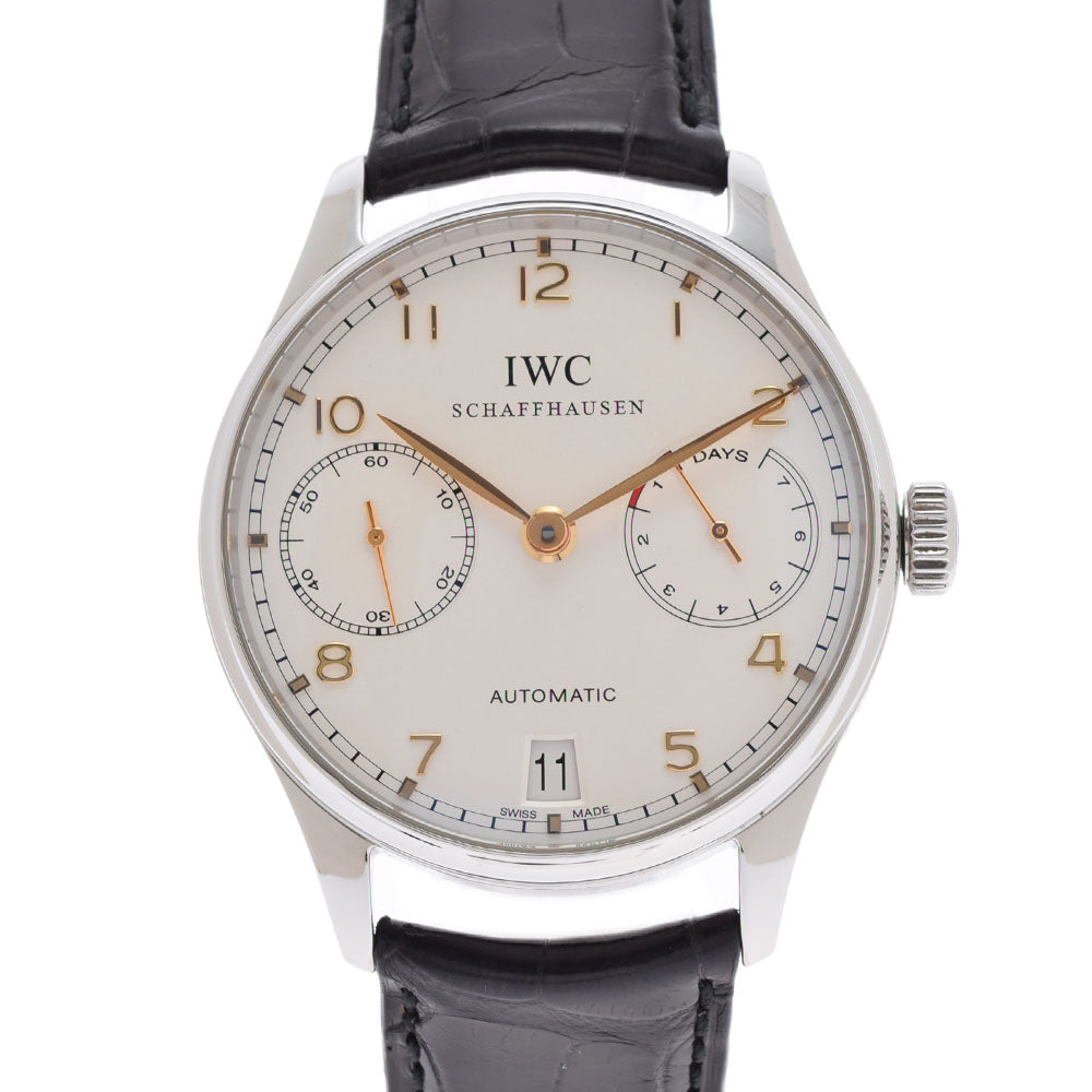 IWC SCHAFFHAUSEN アイダブリューシー シャフハウゼン ポルトギーゼ 7デイズ IW500114 メンズ SS/革 腕時計 自動巻き シルバー文字盤 Aランク 中古 