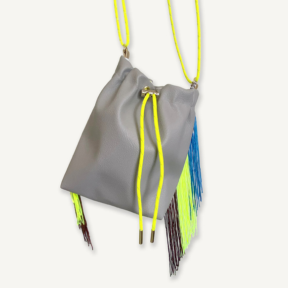 Fringe Kinchaku Chacoal Gray×Mix:Fluorescent Yellow