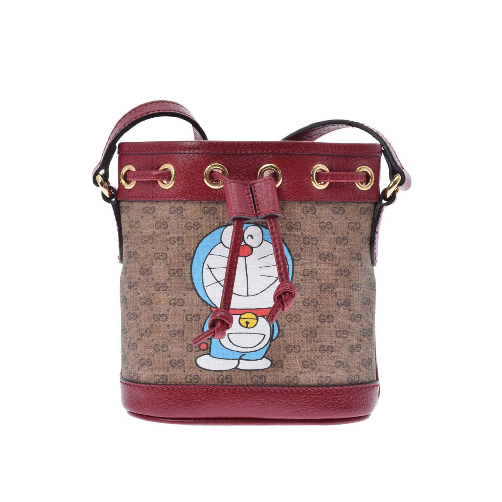 GUCCI グッチ ドラえもんコラボ ミニ 巾着タイプ ベージュ/赤 647801 レディース PVC カーフ ショルダーバッグ Aランク 中古 