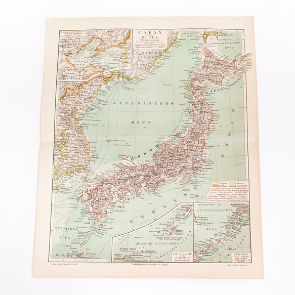 ドイツ百科事典からの日本と韓国の地図 アンティークマップ 古地図 ヴィンテージペーパー 図版 マイヤー 1957-100