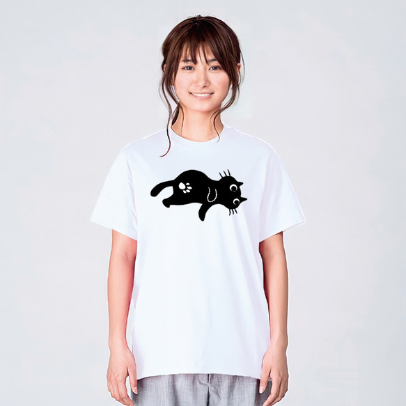 ゴロゴロする猫 Tシャツ メンズ レディース 半袖 かわいい イラスト 白 夏 大きいサイズ 綿100% 160 S M