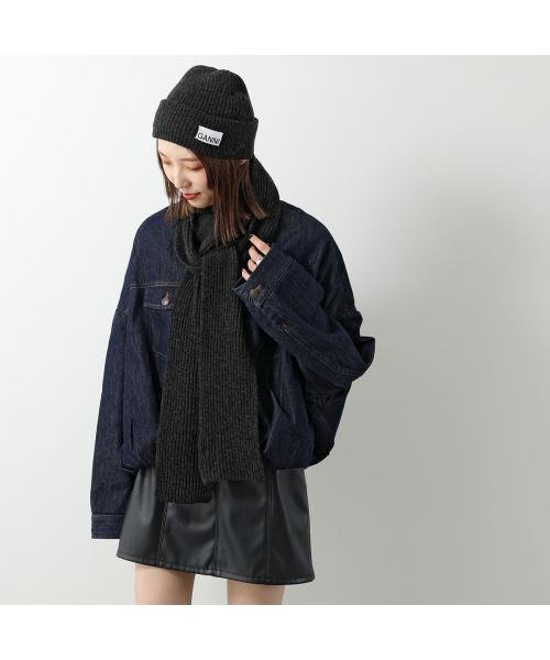 GANNI マフラー Light Structured Rib Knit Thin Scarf