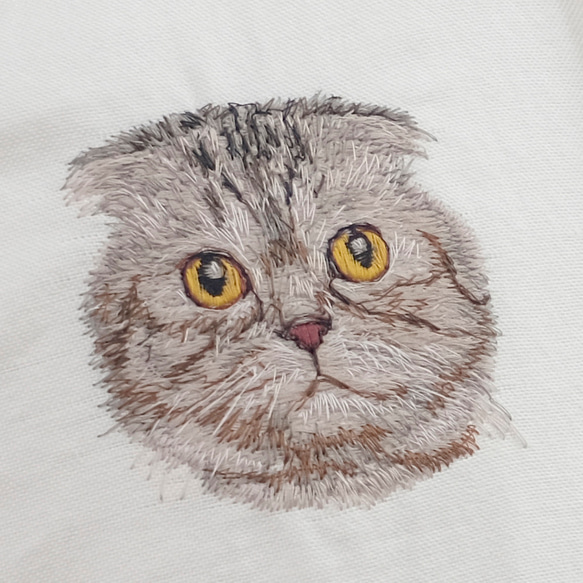 スコティッシュフォールド刺繍 on 無印良品定番シャツ｜猫シャツ・ネコシャツ・ねこシャツ