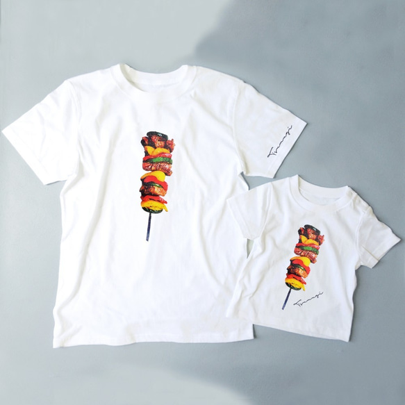 Foods on stick/リアルBBQ串Tシャツ ホワイト 名入れOK