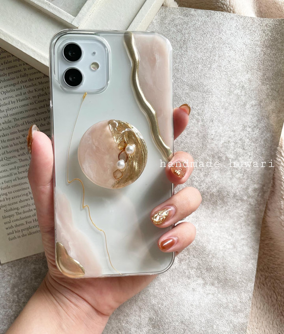 ✴︎ ニュアンスiPhoneケース　pink:beige×gold