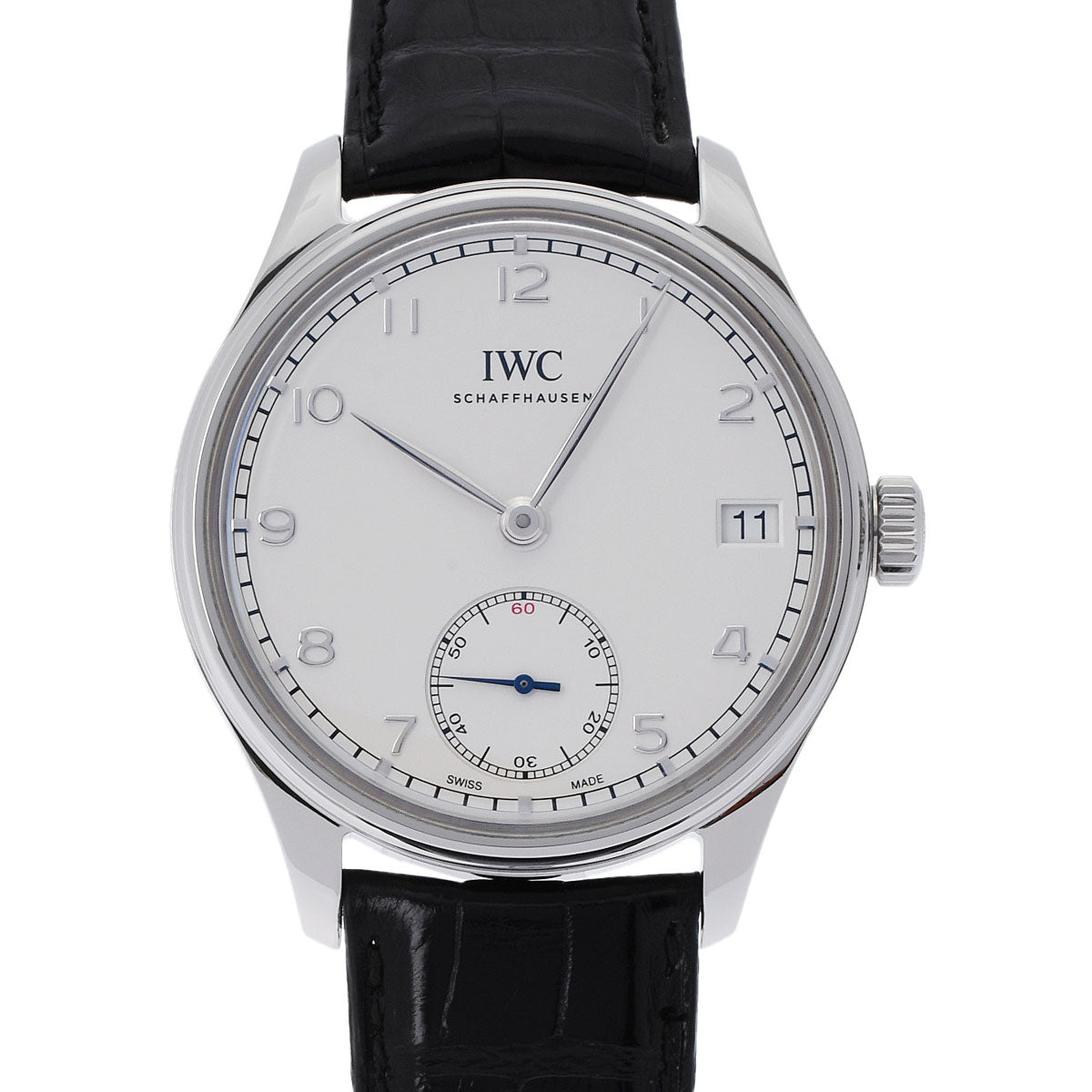 IWC SCHAFFHAUSEN アイダブリューシー シャフハウゼン ポルトギーゼ ハンドワインド 8デイズ IW510203 メンズ SS/革 腕時計 手巻き シルバー文字盤 Aランク 中古 