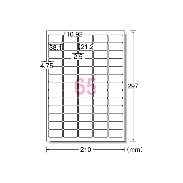 エーワン レーザー用ラベル[水に強いタイプ]A4 65面 20枚 F862457-31377