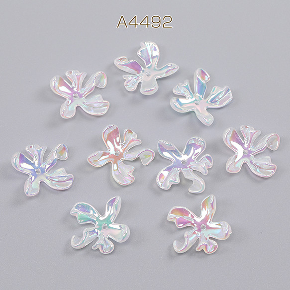 A4492  30個  アクリルパーツ フラワー 穴あり 20.5×23mm オーロラクリア  3X（10ヶ）