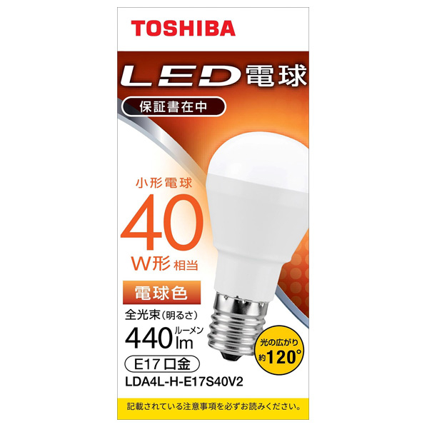 東芝 LED電球 E17口金 全光束440lm(4．2W小形電球タイプ) 電球色相当 LDA4L-H-E17S40V2