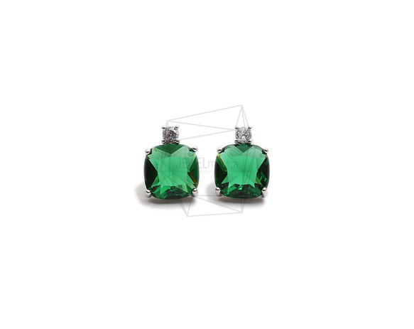 ERG-2296-R【2個入り】スクエアガラスピアス,Square Glass Post Earring