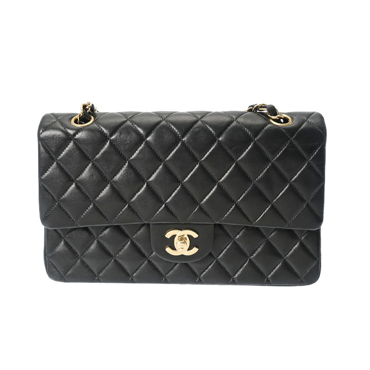 CHANEL シャネル マトラッセ チェーンショルダー 25cm 黒 ゴールド金具 レディース ラムスキン ショルダーバッグ ABランク 中古 