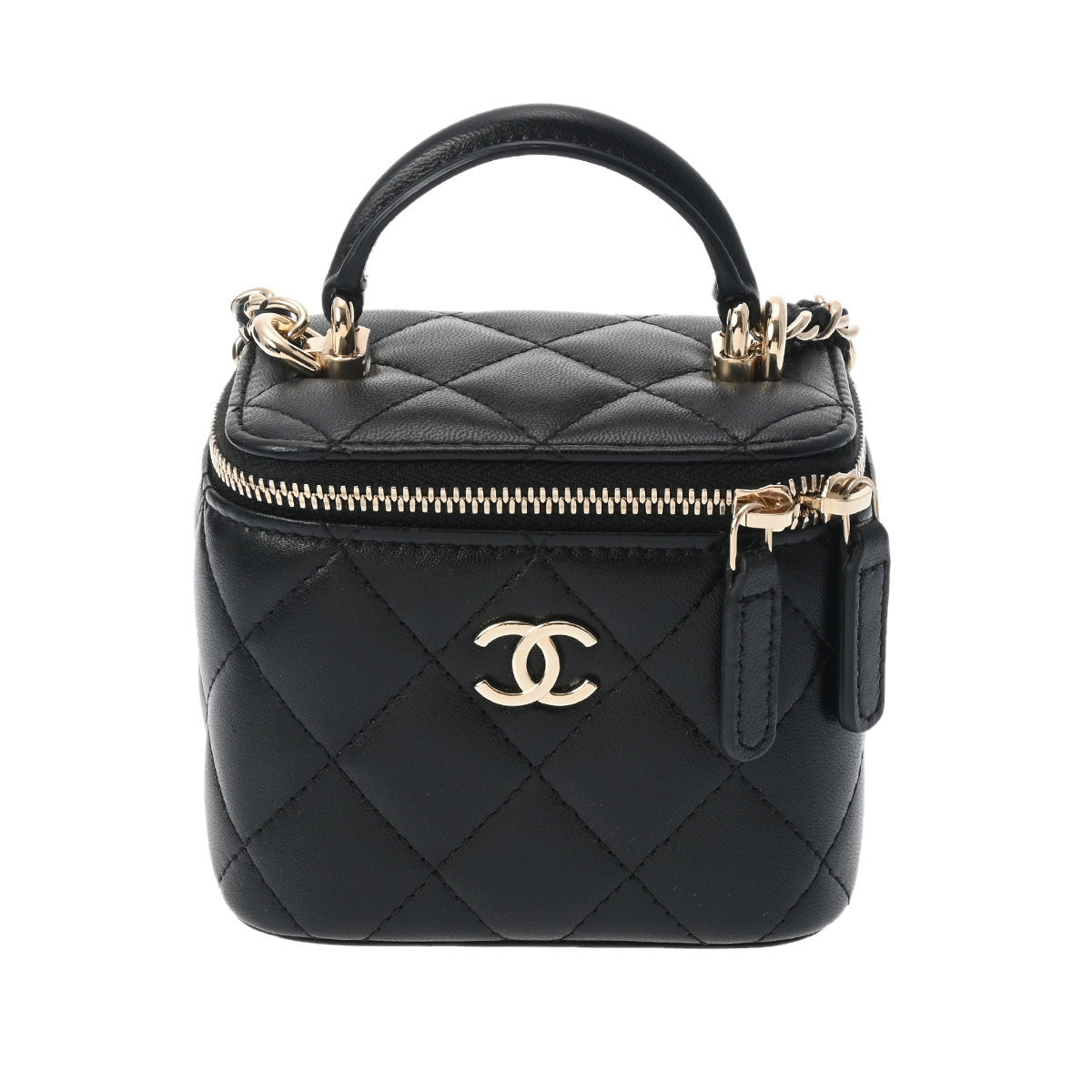 CHANEL シャネル スモールバニティ チェーンショルダー ブラック シャンパンゴールド金具 AP2198 レディース ラムスキン ショルダーバッグ Aランク 中古 