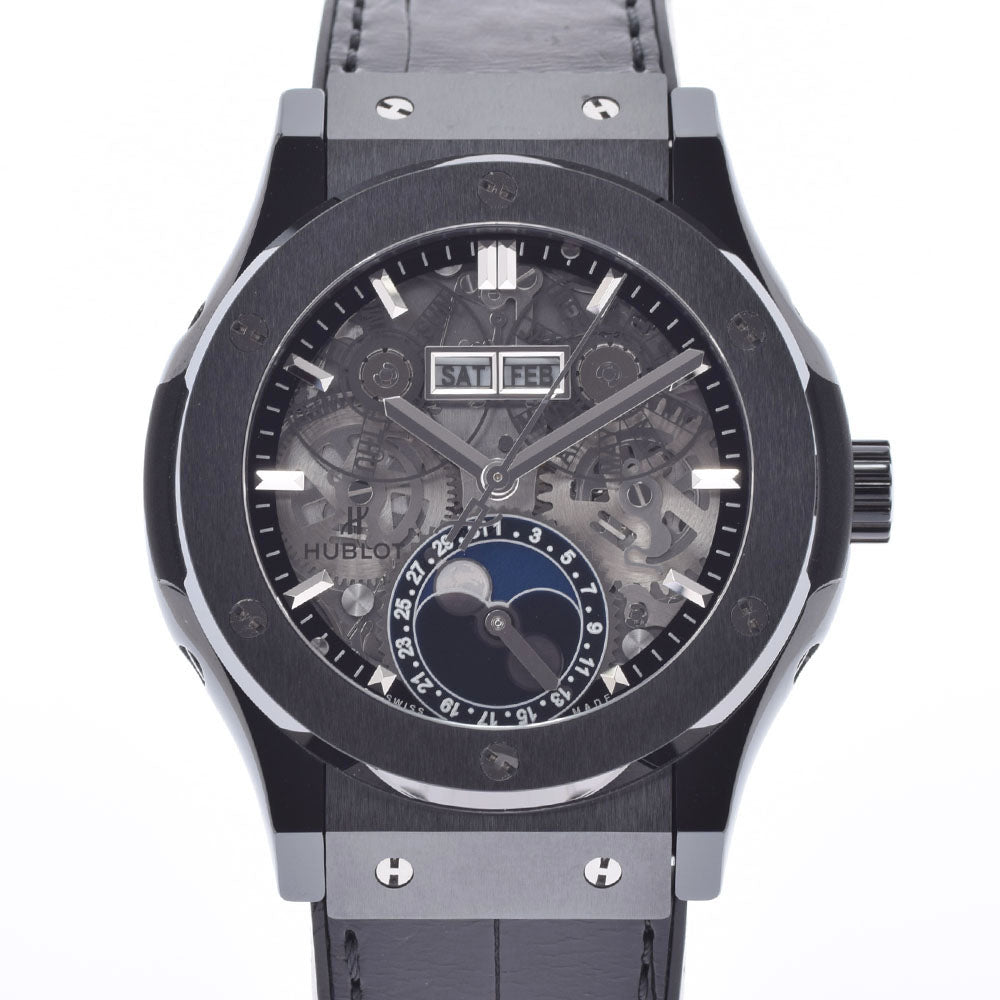 HUBLOT ウブロ クラシック フュージョン アエロ ムーンフェイズ 547.CX.0170.LR メンズ TI/セラミック/ラバー 腕時計 自動巻き スケルトン文字盤 Aランク 中古 