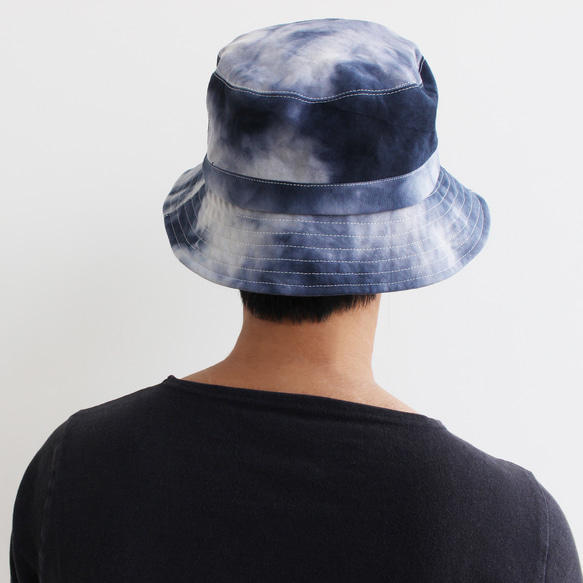 【S・M・L】TIE-DYE BUCKET HAT　生地から染めたタイダイのバケットハット／ネイビーグレー【受注制作】