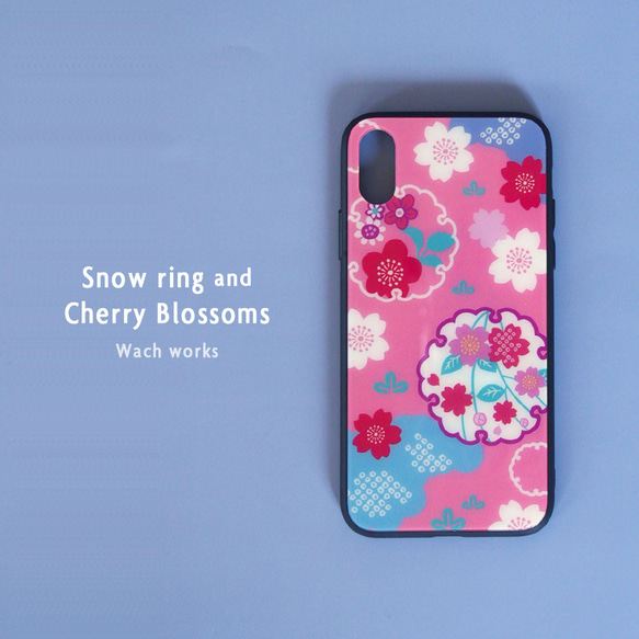 【65％OFF／限定1点】桜と雪輪のガラス背面のiPhoneX/XSケース