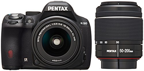 RICOH デジタル一眼レフ PENTAX K-50 DAL18-55mmWR・DAL50-200mmWRダブルズームキット ブラック K-50 WZOOM KIT BLACK【中古品】