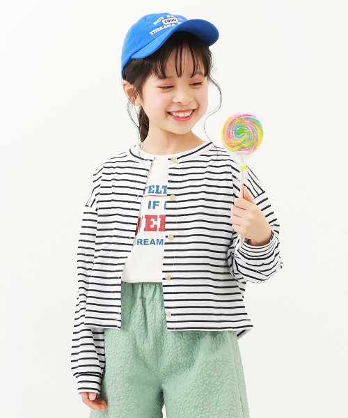 UVカット ガールズ シアーボーダーカーディガン 子供服 キッズ 女の子 トップス カーディガン