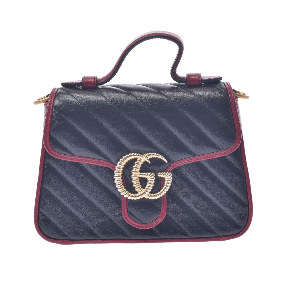 GUCCI グッチ GGマーモント ミニトップ カーフ 黒/赤 ゴールド金具 583571 レディース カーフ ショルダーバッグ 未使用 