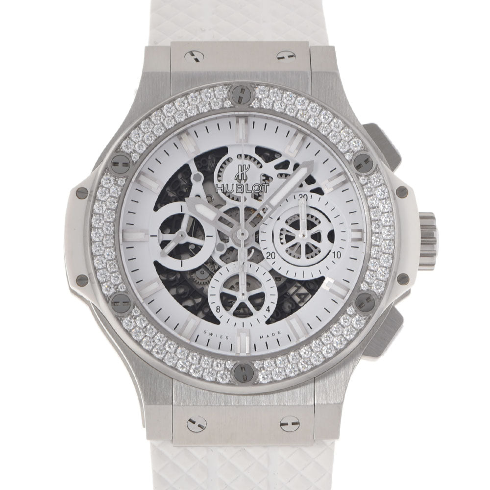 HUBLOT ウブロ アエロバン オールホワイト ベゼルダイヤ 311.SE.2010.RW.1104.JS メンズ SS/ラバー 腕時計 自動巻き 白/ハーフスケルトン文字盤 Aランク 中古 