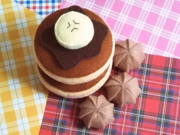 フェルト ままごと★ミニ ホットケーキ（パンケーキ）★バナナ＆チョコソース