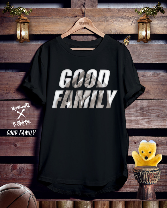 ファミリーメッセージ黒Tシャツ「GOOD FAMILY」