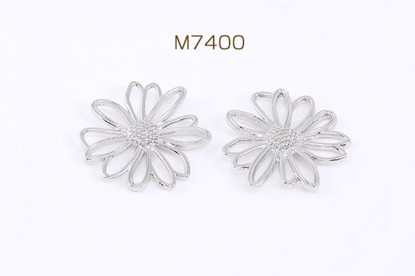 M7400 40個 メタルチャーム 菊 26×26mm ロジウム  2X【20ヶ】