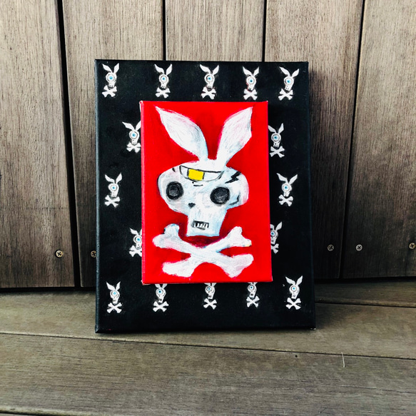 15 ☆SALE / Untitled ( skull with rabbit ears/ red,black )