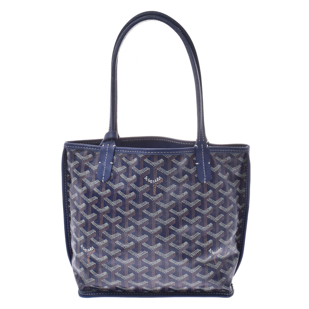 GOYARD ゴヤール アンジュミニ リバーシブル ヘリンボーン柄/ネイビー ユニセックス PVC/レザー トートバッグ ABランク 中古 