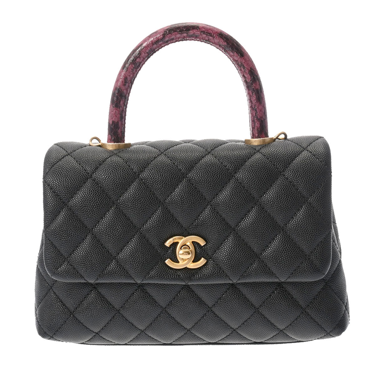 CHANEL シャネル マトラッセ トップハンドル XS ブラック ゴールド金具 A92990 レディース グレインカーフ/パイソン 2WAYバッグ 新同 中古 