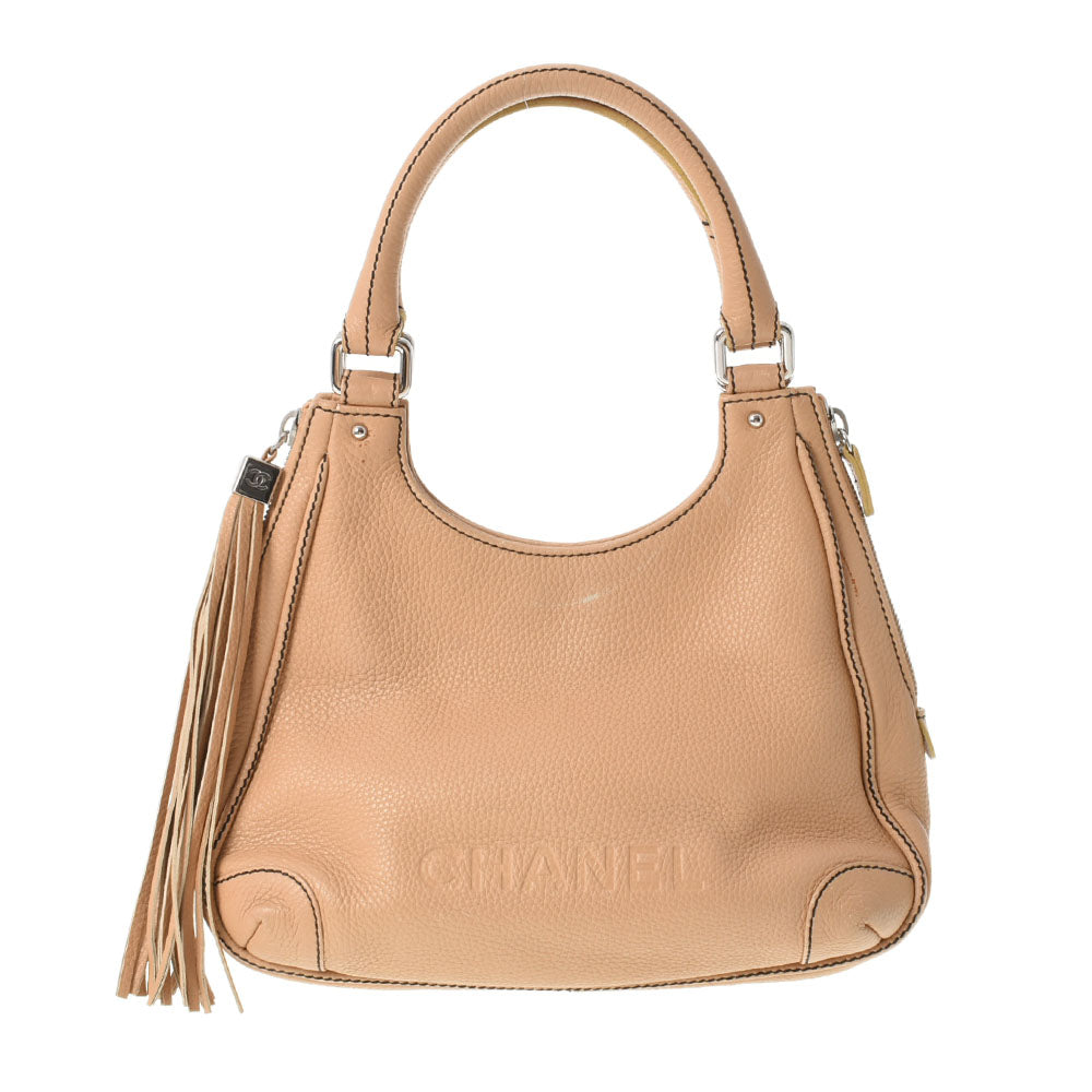 CHANEL シャネル フリンジ  ベージュ シルバー金具 レディース カーフ ワンショルダーバッグ Bランク 中古 