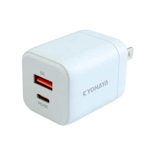 京ハヤ JKPD20G2BL 急速AC充電器 20W USB-Type-A／Type-C各1ポート PD/QC両対応 ブルー