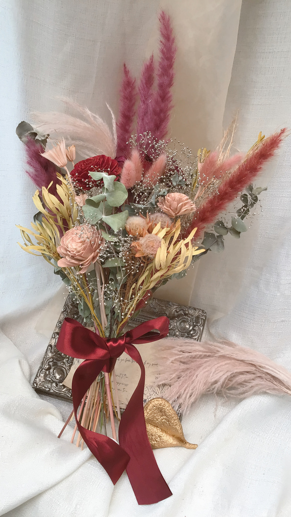 ★shabby pink ❤︎natural wedding bouquet❤︎そのまま残るドライフラワーブーケ