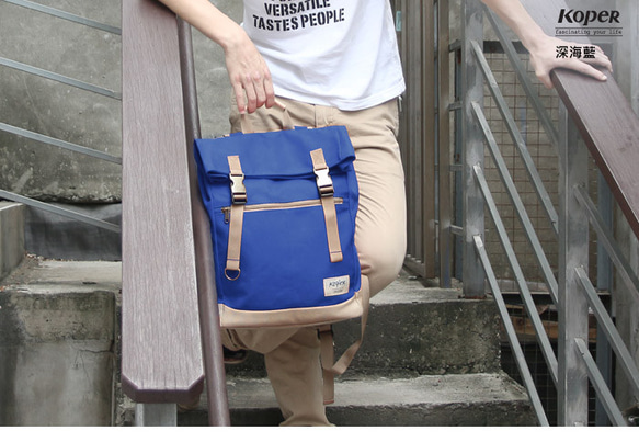 【KOPER】Uneven Sails - Retro Double Buckle Backpack Deep Sea Blue