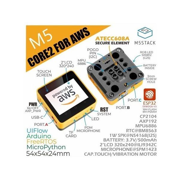 M5Stack Core2 for AWS ESP32 IoT開発キット M5STACK-K010-AWS 1個 67-0386-10（直送品）