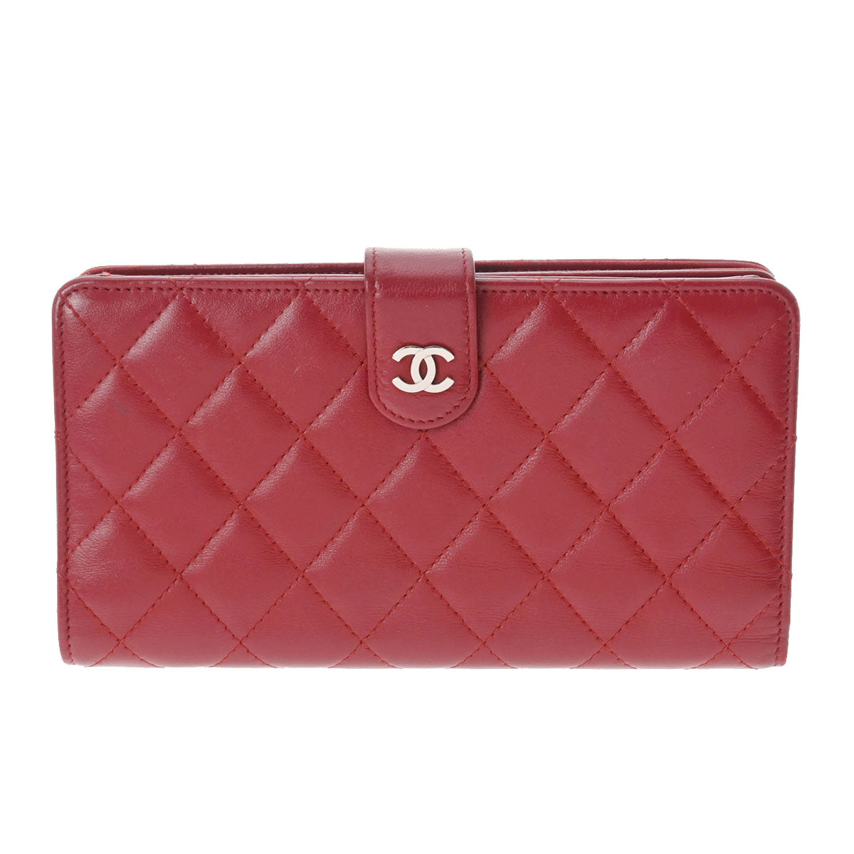 CHANEL シャネル マトラッセ ラウンドファスナー財布 赤 シルバー金具 レディース ラムスキン 長財布 ABランク 中古 