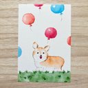 ????透明水彩画「のんびりコーギー」イラストポストカード 2枚セット  犬　風船????