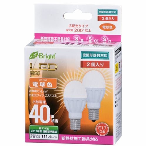 オーム電機 LDA4L-G-E17IH212P LED電球 小形 40形相当 E17 電球色 2個入